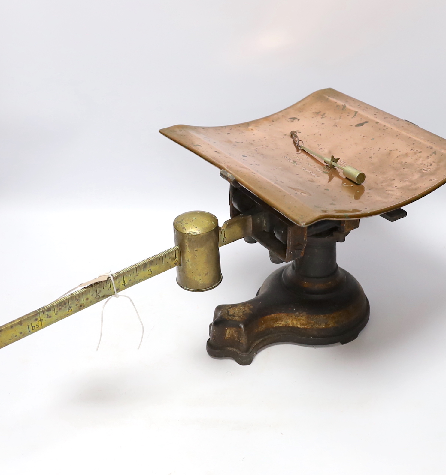 Five various postal scales, largest 55cm wide